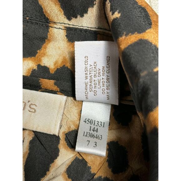 Chico's Button Down Shirt Womens Size 2 US L Animal Print Tan Black Long Sleeve - Picture 4 of 7